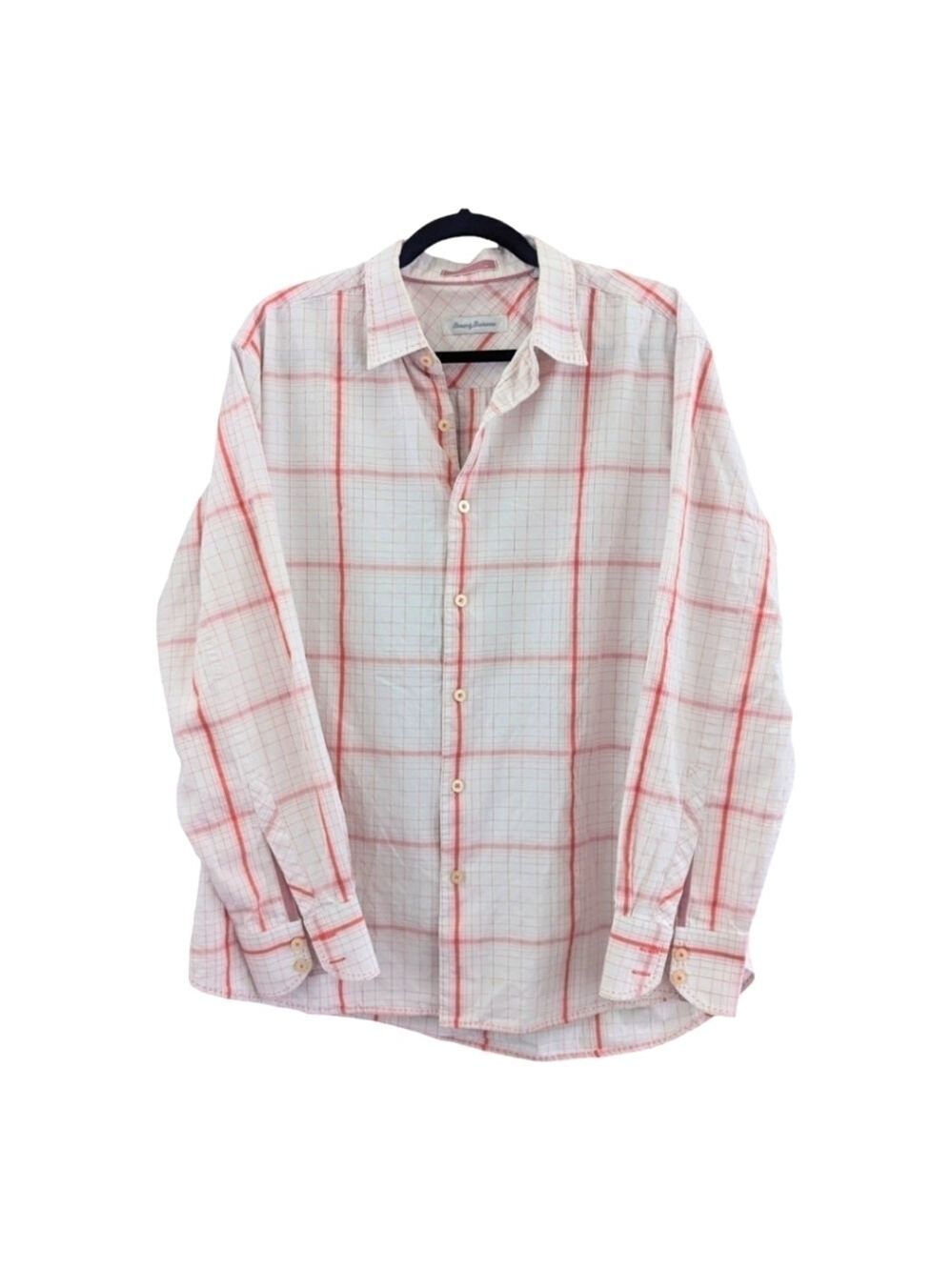 Tommy Bahama Cotton/Silk Cream with Orange button up,large EUC